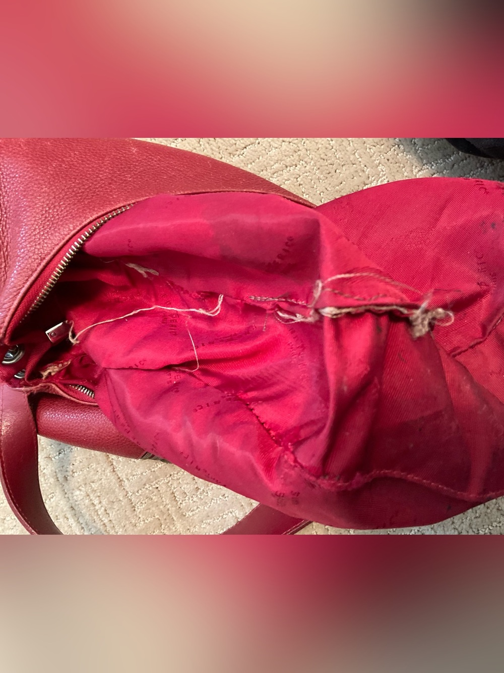 🇫🇷 Vintage Frederic T Paris Red Pebbled Leather Hobo Shoulder Bag Purse - Picture 8 of 11